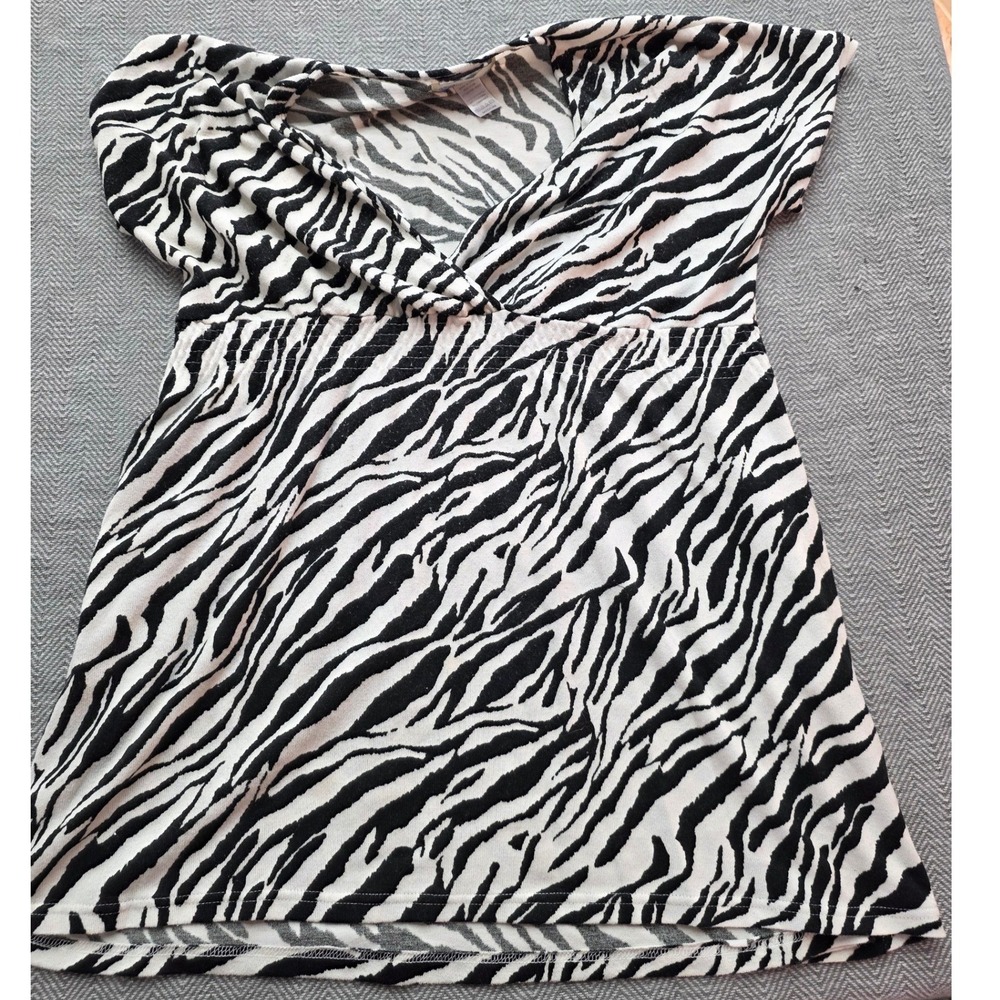 Paraella Zebra Print Tunic Top Black White V-Neck Empire Waist KBD-400027 Medium